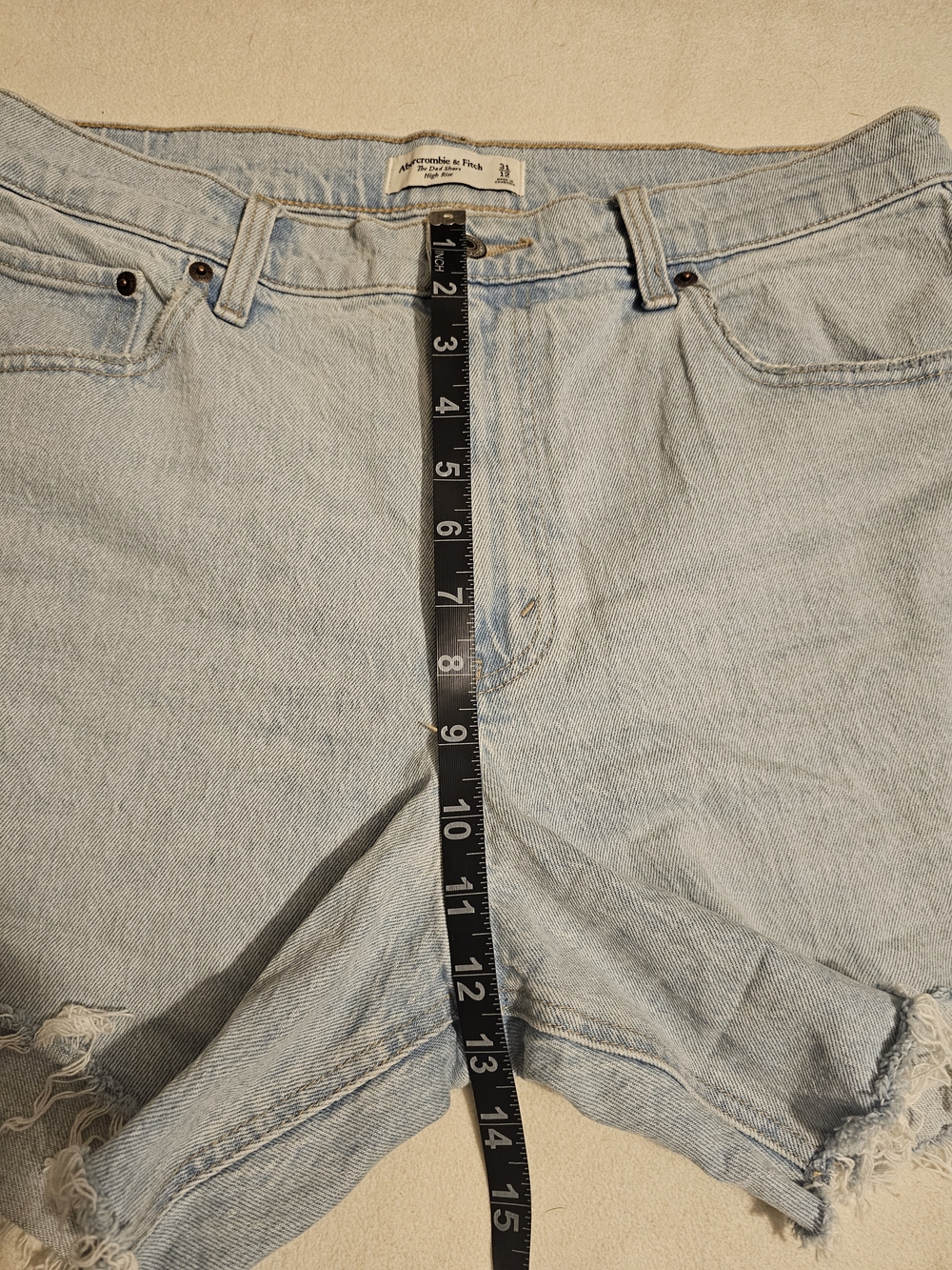 NEW! ABERCROMBIE The Dad Shorts Light Blue Raw-Hem Denim Shorts High Waist Sz 12 - Picture 7 of 14